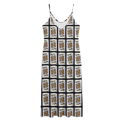 King Of Clubs Playing Card Pattern Print Jersey Midi Cami Dress