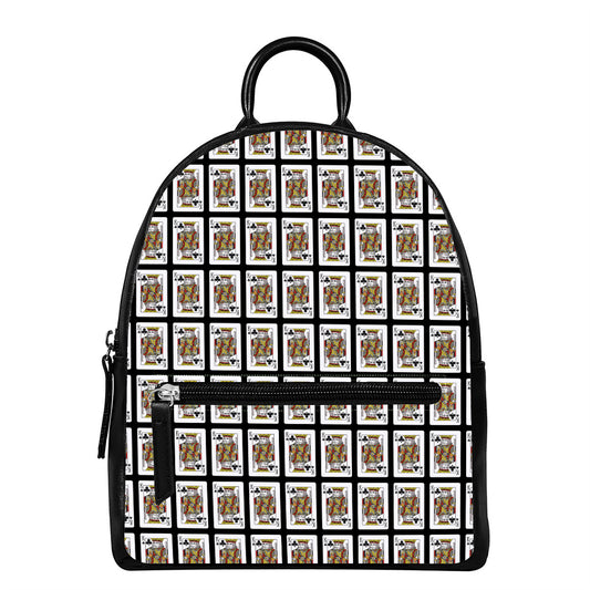 King Of Clubs Playing Card Pattern Print Leather Backpack