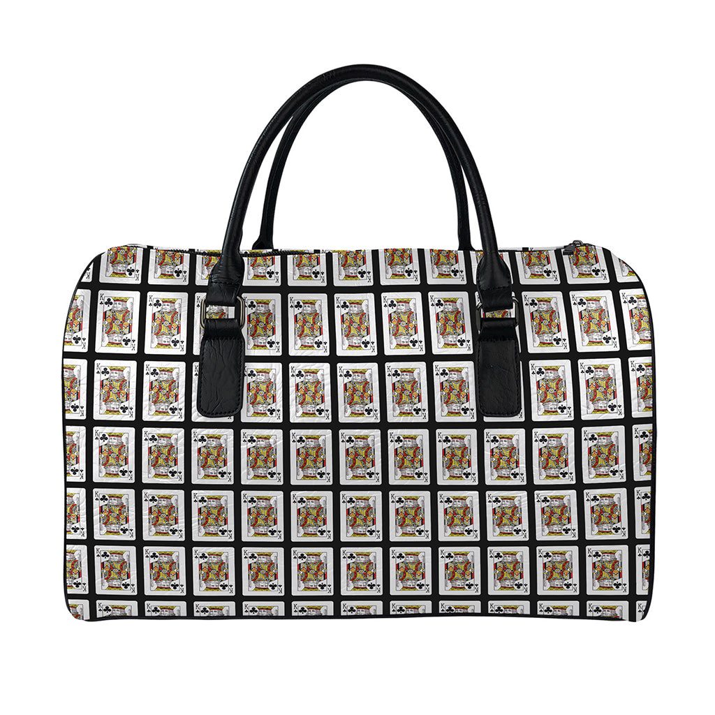 King Of Clubs Playing Card Pattern Print Leather Duffle Bag