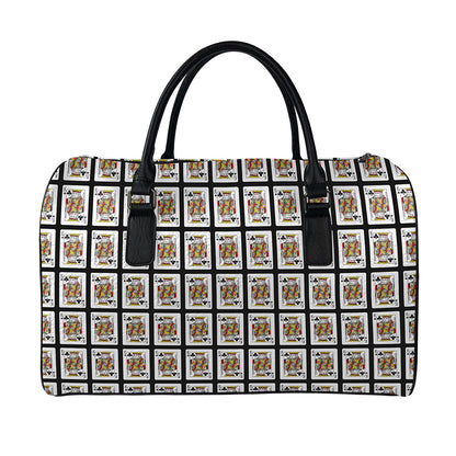 King Of Clubs Playing Card Pattern Print Leather Duffle Bag