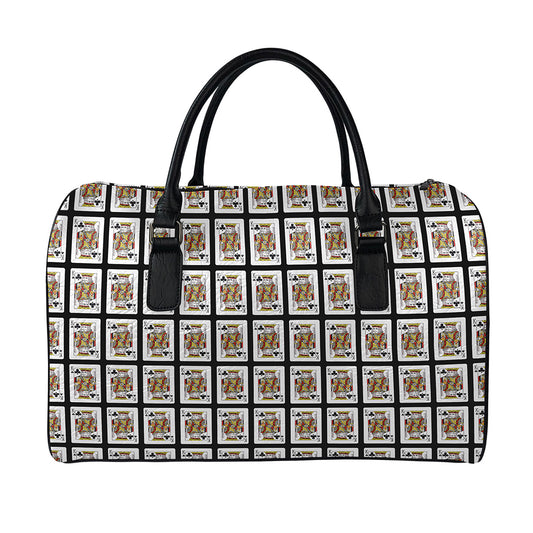 King Of Clubs Playing Card Pattern Print Leather Duffle Bag