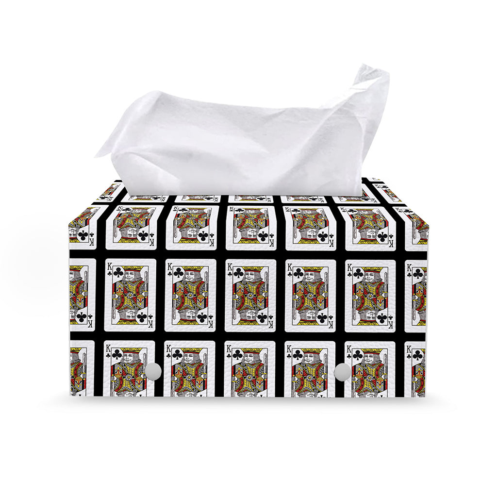 King Of Clubs Playing Card Pattern Print Leather Tissue Box Cover