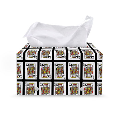 King Of Clubs Playing Card Pattern Print Leather Tissue Box Cover