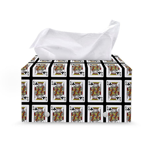 King Of Clubs Playing Card Pattern Print Leather Tissue Box Cover