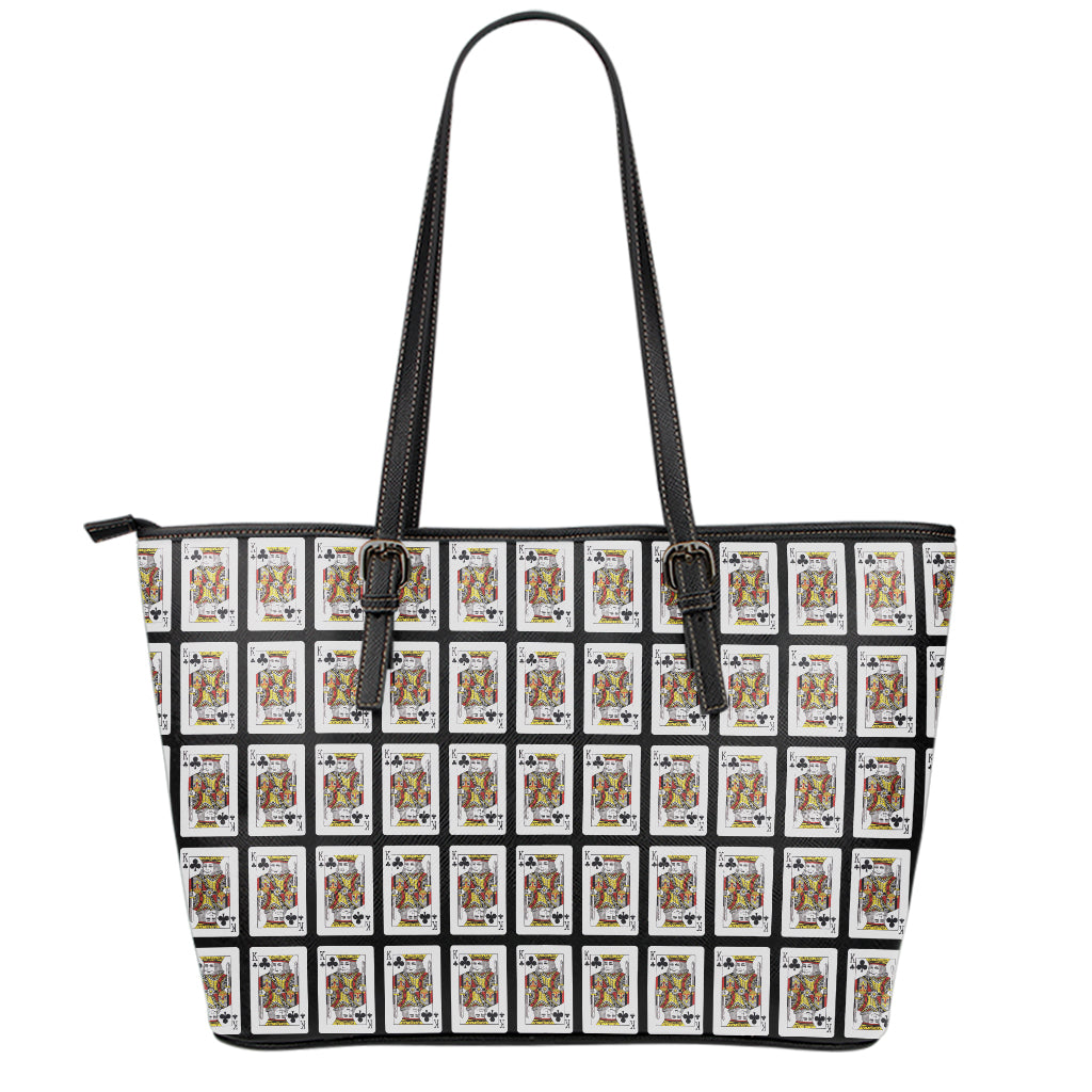 King Of Clubs Playing Card Pattern Print Leather Tote Bag