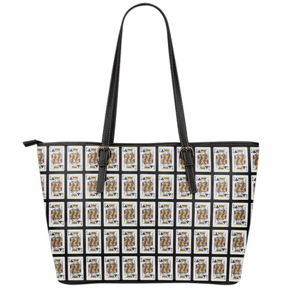 King Of Clubs Playing Card Pattern Print Leather Tote Bag