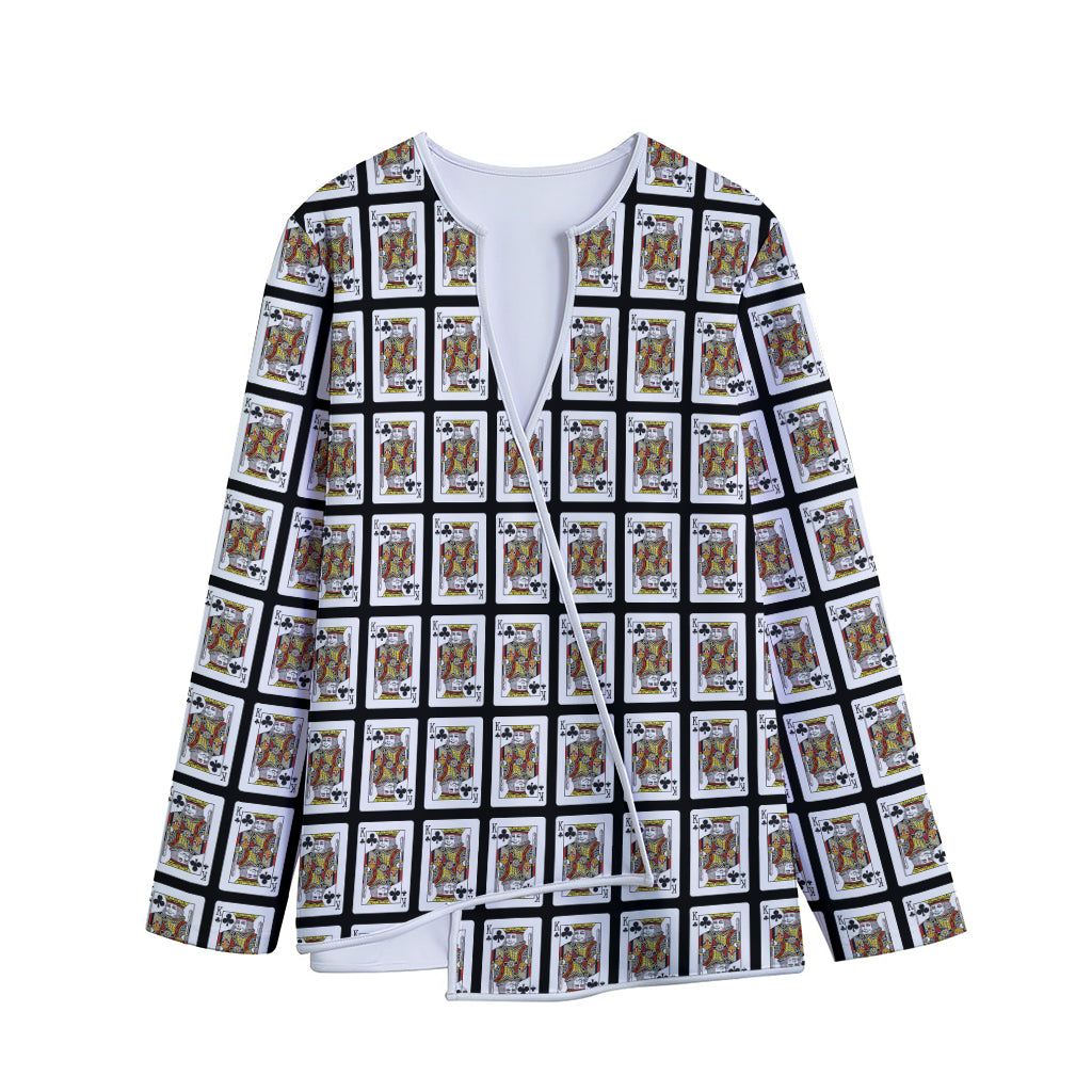 King Of Clubs Playing Card Pattern Print Long Sleeve Short Coat
