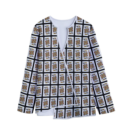 King Of Clubs Playing Card Pattern Print Long Sleeve Short Coat
