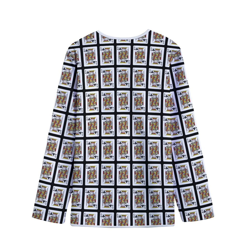 King Of Clubs Playing Card Pattern Print Long Sleeve Short Coat