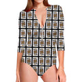 King Of Clubs Playing Card Pattern Print Long Sleeve Swimsuit