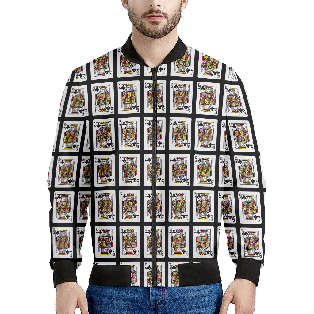 King Of Clubs Playing Card Pattern Print Men's Bomber Jacket