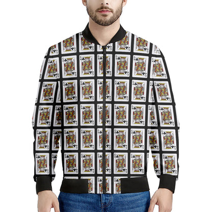 King Of Clubs Playing Card Pattern Print Men's Bomber Jacket