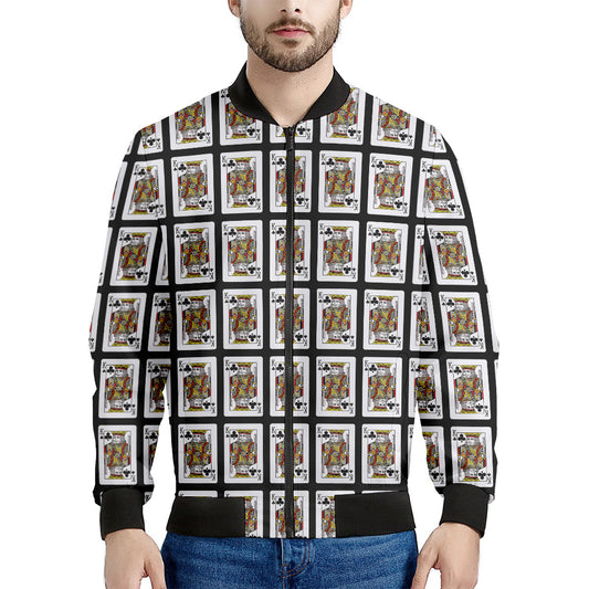 King Of Clubs Playing Card Pattern Print Men's Bomber Jacket