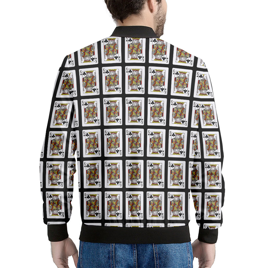 King Of Clubs Playing Card Pattern Print Men's Bomber Jacket