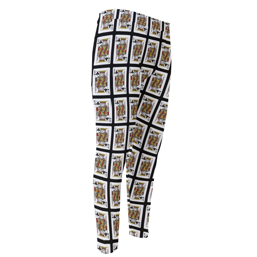 King Of Clubs Playing Card Pattern Print Men's Compression Pants