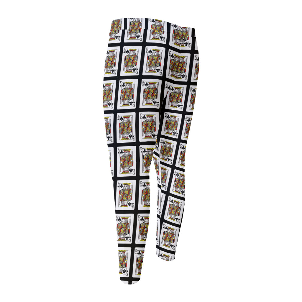 King Of Clubs Playing Card Pattern Print Men's Compression Pants