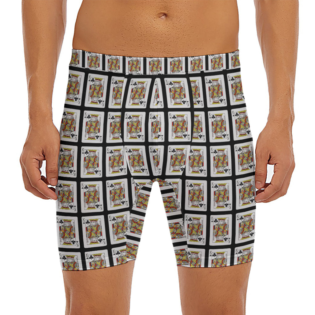 King Of Clubs Playing Card Pattern Print Men's Long Boxer Briefs