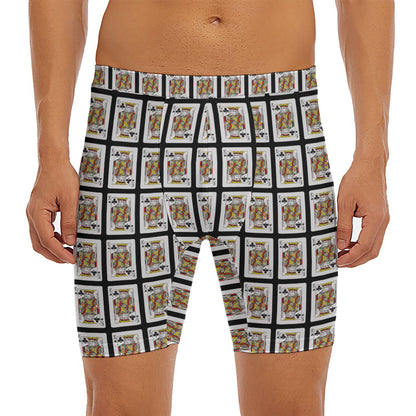 King Of Clubs Playing Card Pattern Print Men's Long Boxer Briefs