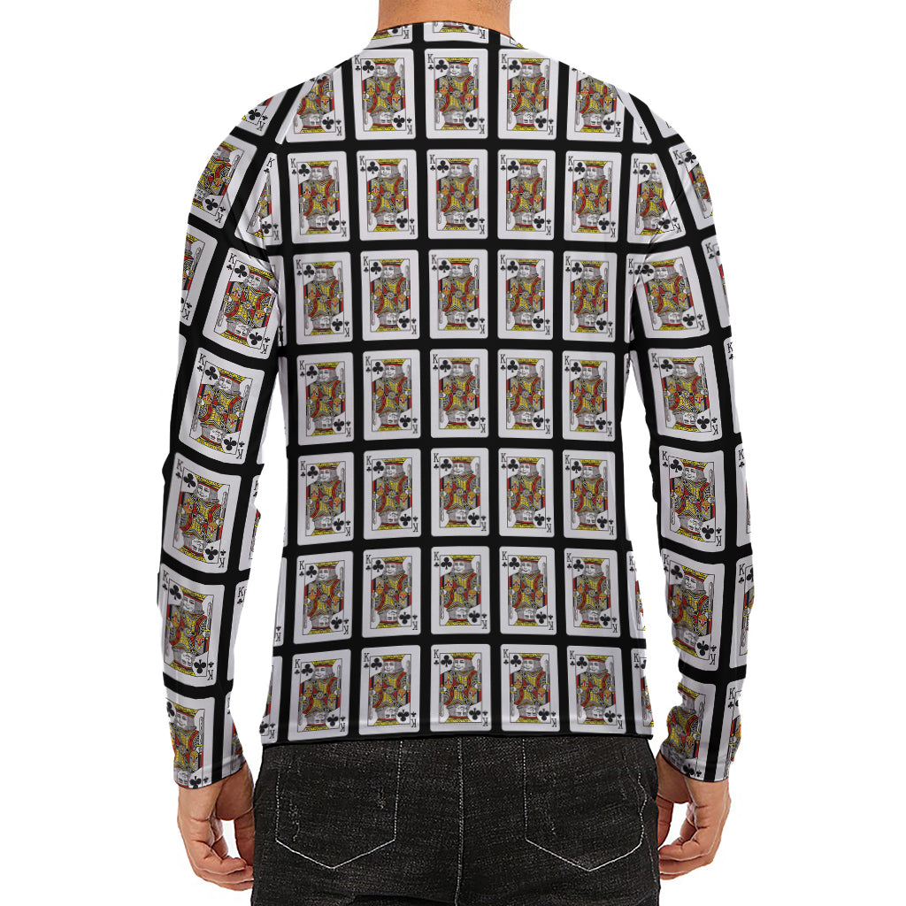 King Of Clubs Playing Card Pattern Print Men's Long Sleeve Rash Guard