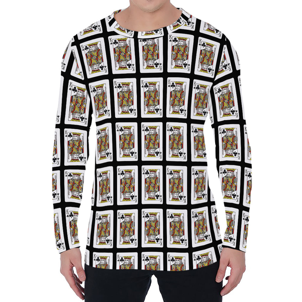 King Of Clubs Playing Card Pattern Print Men's Long Sleeve T-Shirt