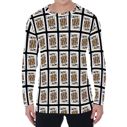 King Of Clubs Playing Card Pattern Print Men's Long Sleeve T-Shirt