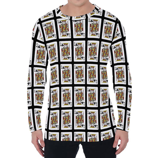 King Of Clubs Playing Card Pattern Print Men's Long Sleeve T-Shirt