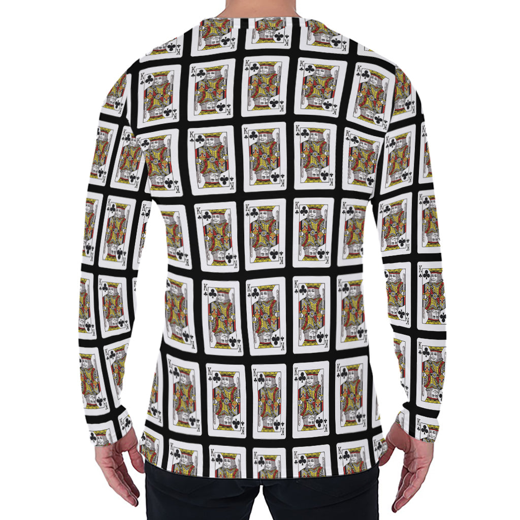 King Of Clubs Playing Card Pattern Print Men's Long Sleeve T-Shirt