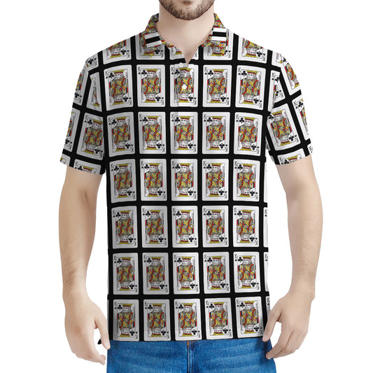 King Of Clubs Playing Card Pattern Print Men's Polo Shirt