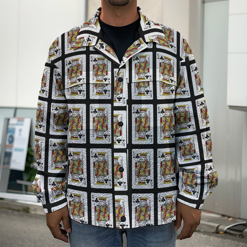 King Of Clubs Playing Card Pattern Print Men's Shirt Jacket