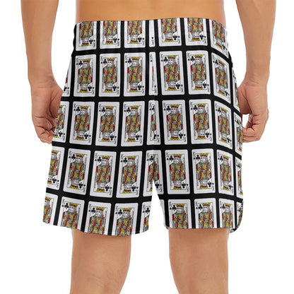 King Of Clubs Playing Card Pattern Print Men's Split Running Shorts