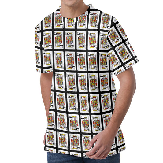 King Of Clubs Playing Card Pattern Print Men's Velvet T-Shirt