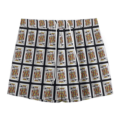 King Of Clubs Playing Card Pattern Print Mesh Shorts