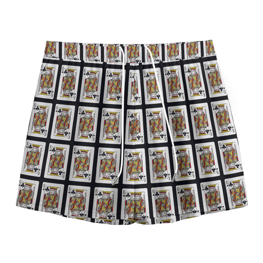 King Of Clubs Playing Card Pattern Print Mesh Shorts