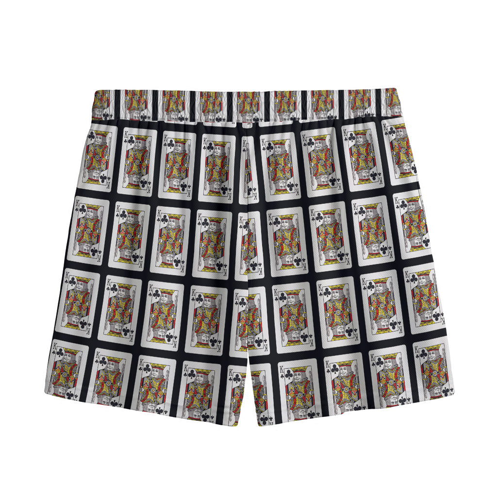 King Of Clubs Playing Card Pattern Print Mesh Shorts