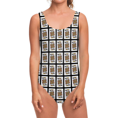 King Of Clubs Playing Card Pattern Print One Piece Swimsuit