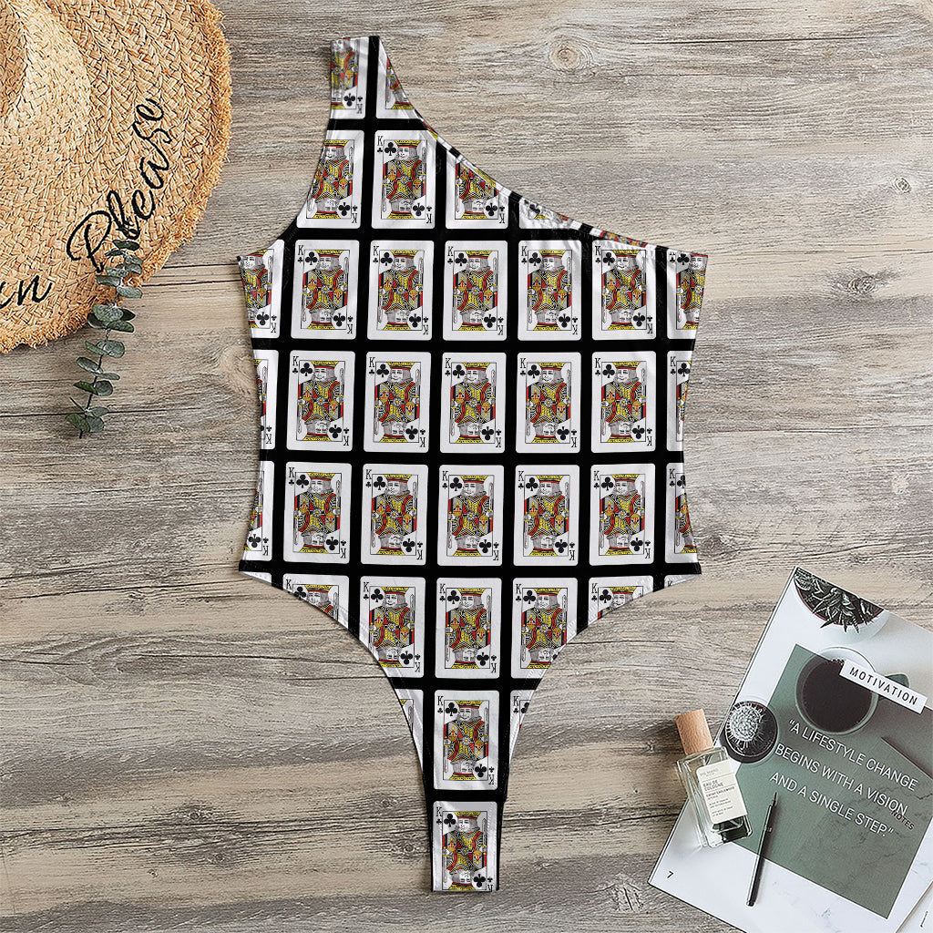 King Of Clubs Playing Card Pattern Print One Shoulder Bodysuit