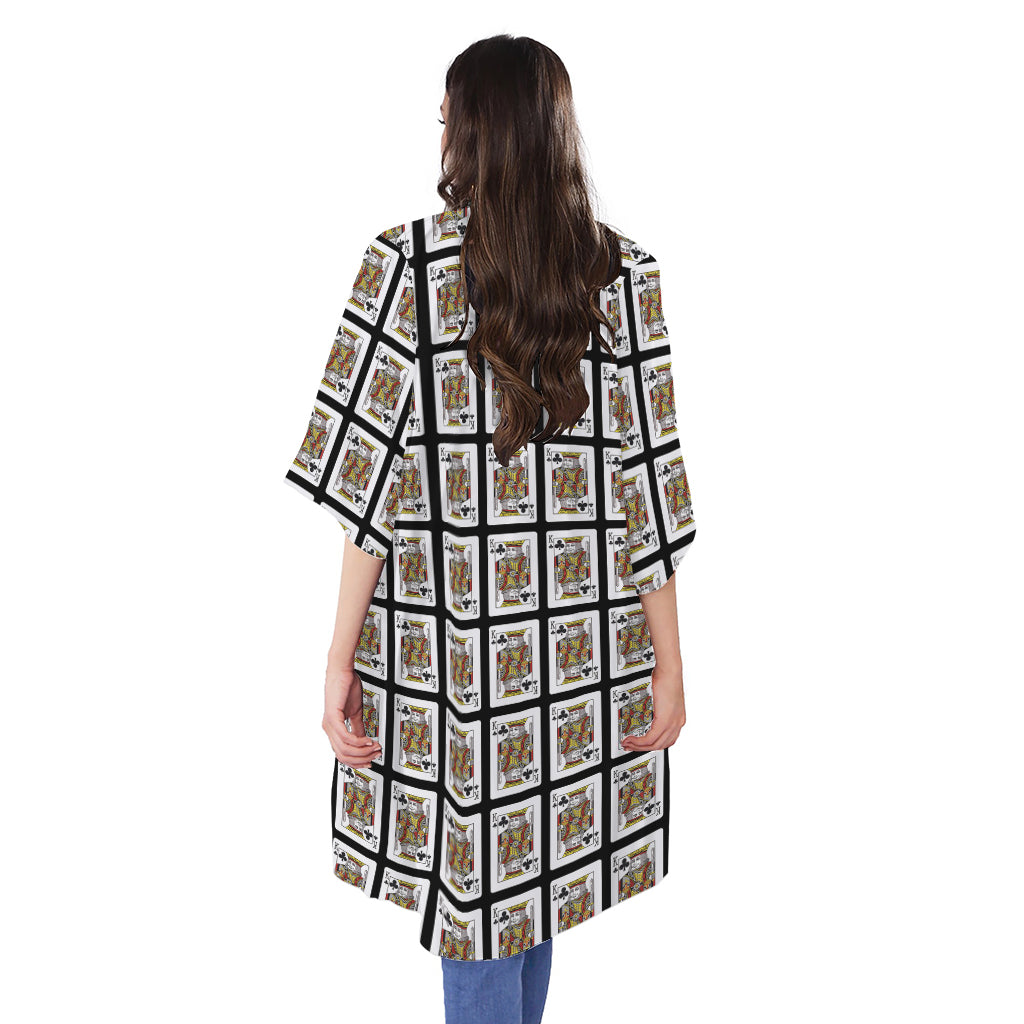 King Of Clubs Playing Card Pattern Print Open Front Beach Cover Up