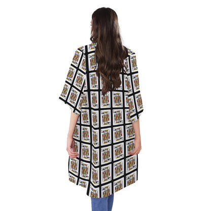 King Of Clubs Playing Card Pattern Print Open Front Beach Cover Up