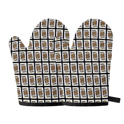 King Of Clubs Playing Card Pattern Print Oven Mitts