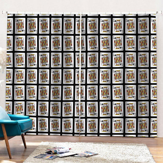 King Of Clubs Playing Card Pattern Print Pencil Pleat Curtains