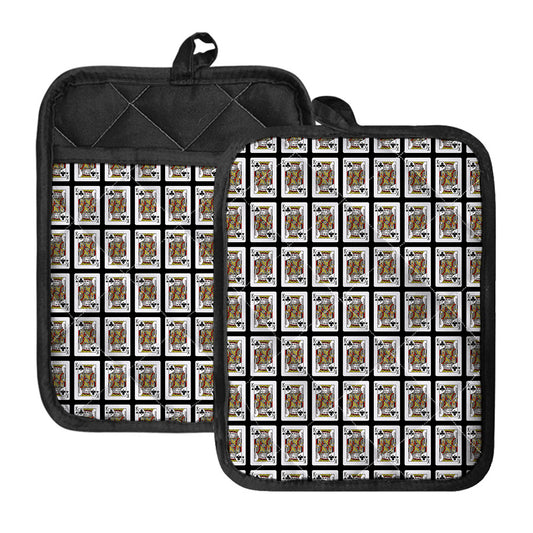 King Of Clubs Playing Card Pattern Print Pot Holders With Pocket