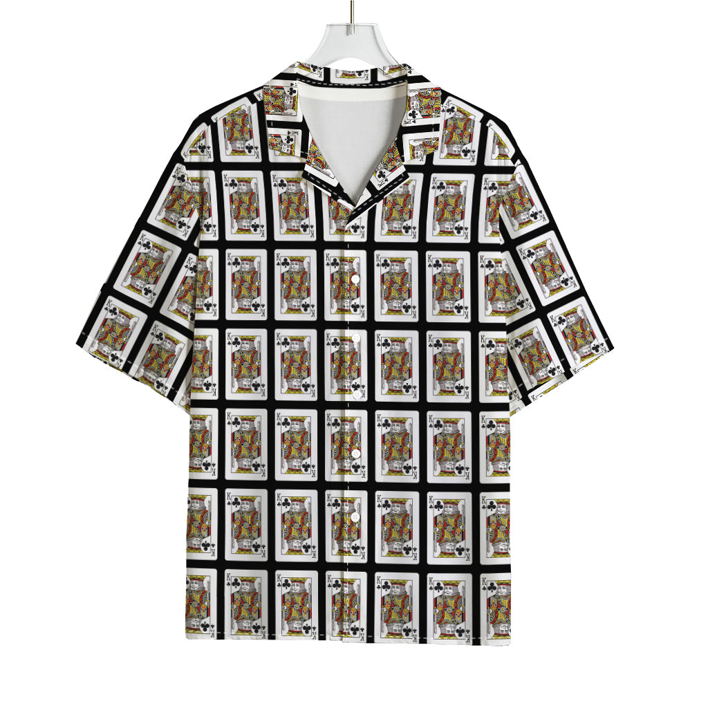 King Of Clubs Playing Card Pattern Print Rayon Hawaiian Shirt