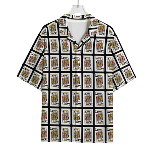 King Of Clubs Playing Card Pattern Print Rayon Hawaiian Shirt