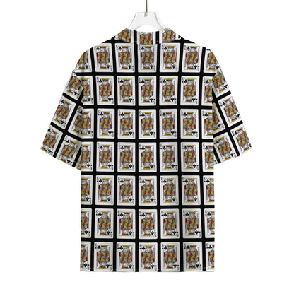 King Of Clubs Playing Card Pattern Print Rayon Hawaiian Shirt