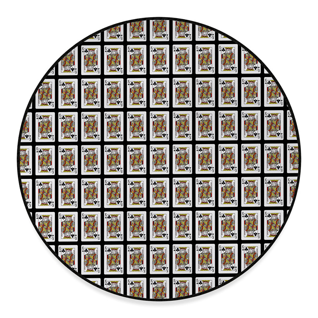 King Of Clubs Playing Card Pattern Print Round Floor Mat