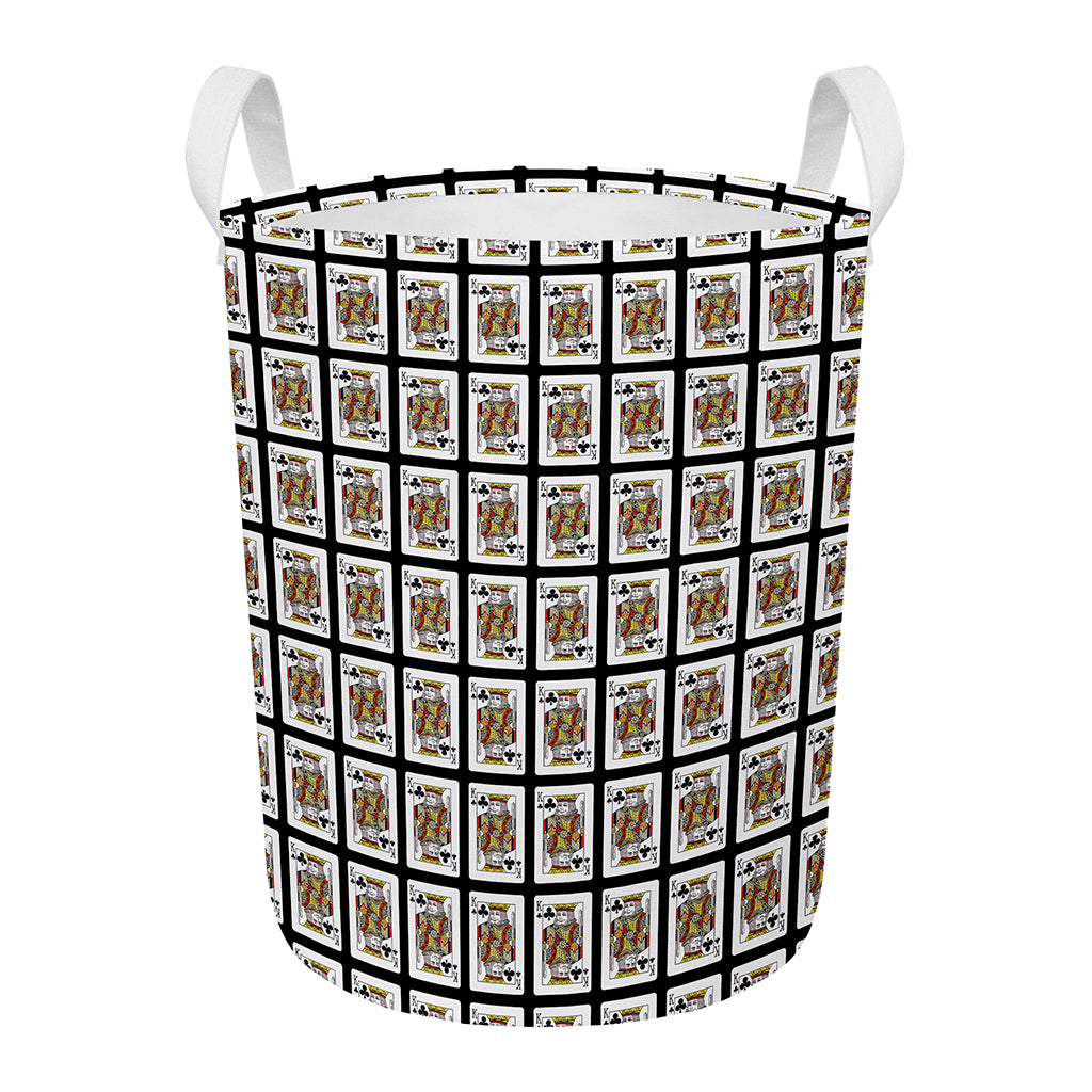 King Of Clubs Playing Card Pattern Print Round Laundry Basket