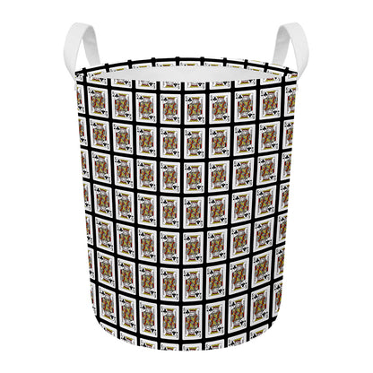 King Of Clubs Playing Card Pattern Print Round Laundry Basket