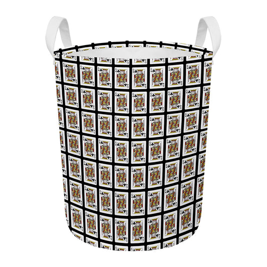 King Of Clubs Playing Card Pattern Print Round Laundry Basket