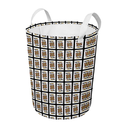 King Of Clubs Playing Card Pattern Print Round Laundry Basket