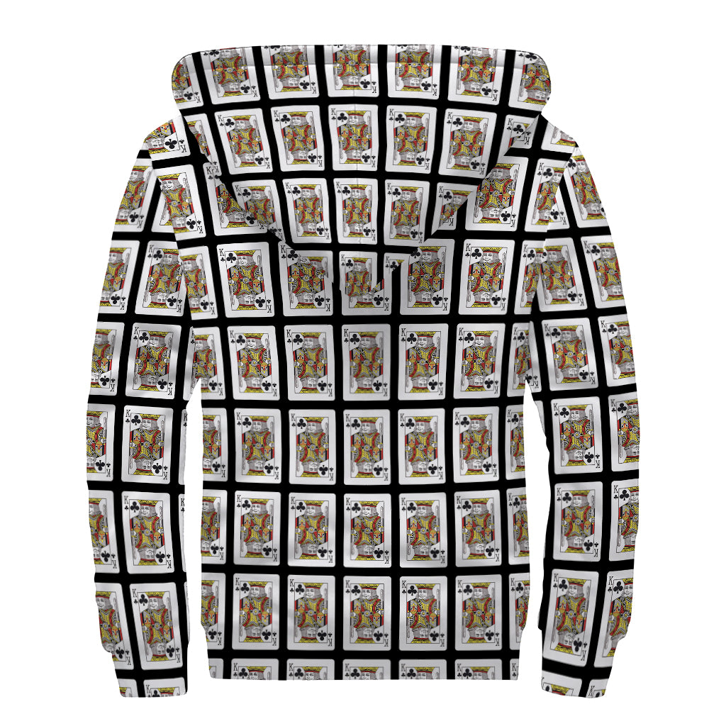 King Of Clubs Playing Card Pattern Print Sherpa Lined Zip Up Hoodie